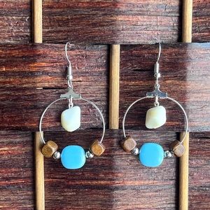 Turquoise Wood and Ivory Hoops